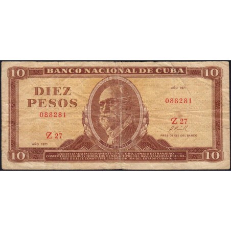 Cuba - Pick 104a_5 - 10 pesos - Série Z 27 - 1971 - Etat : TB-