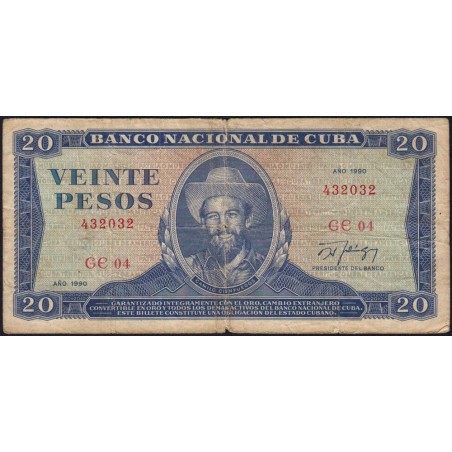 Cuba - Pick 105d_4 - 20 pesos - Série GE 04 - 1990 - Etat : TB-