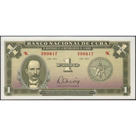 Cuba - Pick 106a - 1 peso - Série K - 1975 - Commémoratif - Etat : SPL