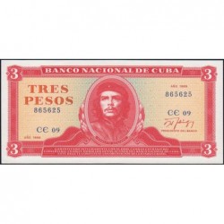 Cuba - Pick 107b_2 - 3 pesos - Série CE 09 - 1989 - Etat : NEUF