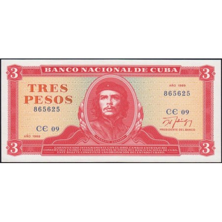 Cuba - Pick 107b_2 - 3 pesos - Série CE 09 - 1989 - Etat : NEUF