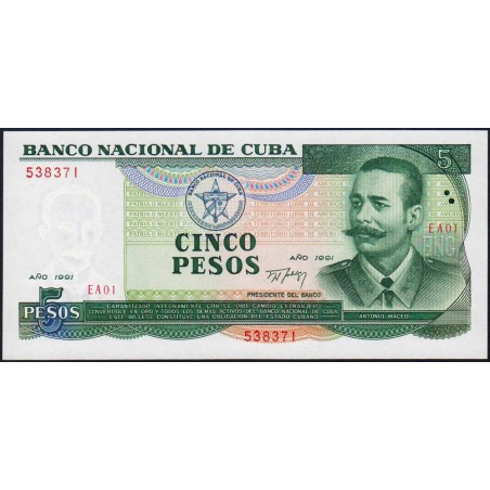 Cuba - Pick 108a - 5 pesos - Série EA 01 - 1991 - Etat : NEUF