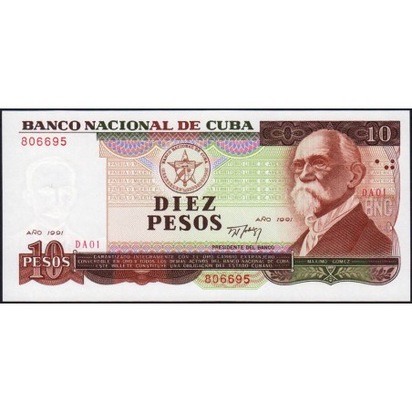 Cuba - Pick 109a - 10 pesos - Série DA 01 - 1991 - Etat : NEUF