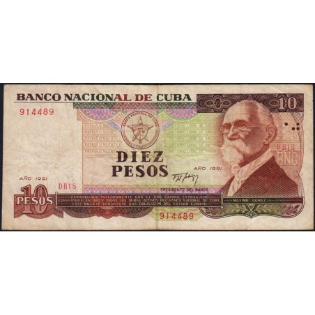 Cuba - Pick 109a - 10 pesos - Série DB 18 - 1991 - Etat : TB