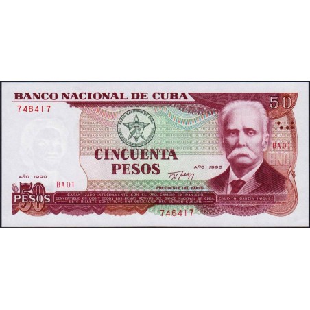 Cuba - Pick 111a_1 - 50 pesos - Série BA 01 - 1990 - Etat : NEUF