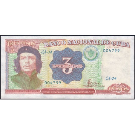 Cuba - Pick 113 - 3 pesos - Série CA 04 - 1995 - Etat : NEUF