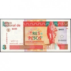Cuba - Pick FX 38 - 3 pesos - Série BA 03 - 1994 - Etat : NEUF