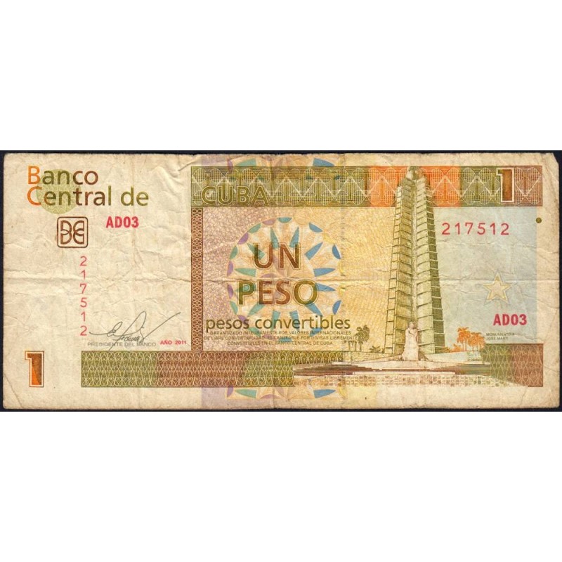 Cuba - Pick FX 46_3 - 1 peso - Série AD 03 - 2011 - Etat : TB-