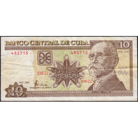 Cuba - Pick 117b - 10 pesos - Série DB-21 - 1998 - Etat : TB