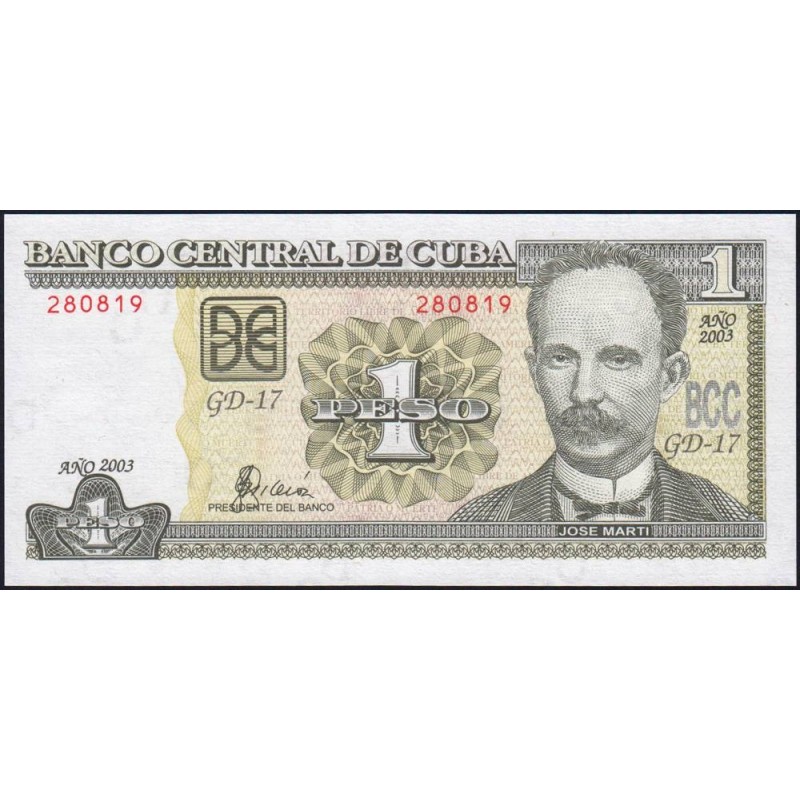 Cuba - Pick 121c - 1 peso - Série GD-17- 2003 - Etat : NEUF