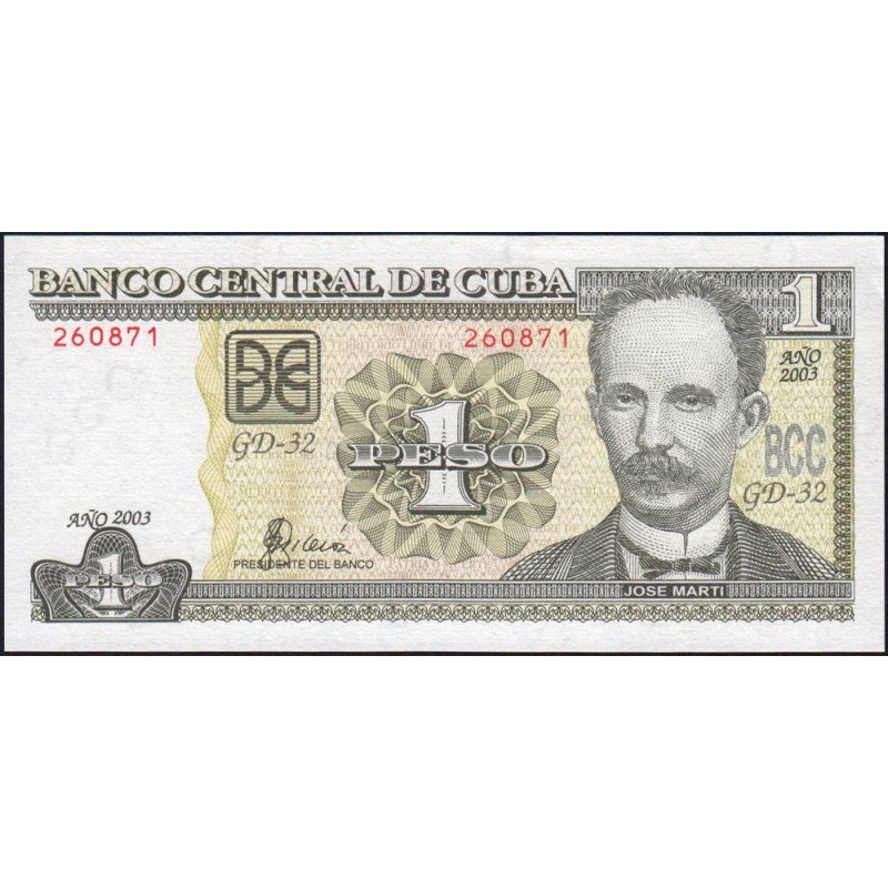 Cuba - Pick 121c - 1 peso - Série GD-32- 2003 - Etat : pr.NEUF