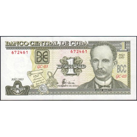 Cuba - Pick 125 - 1 peso - Série GC-03 - 2003 - Commémoratif - Etat : SUP+