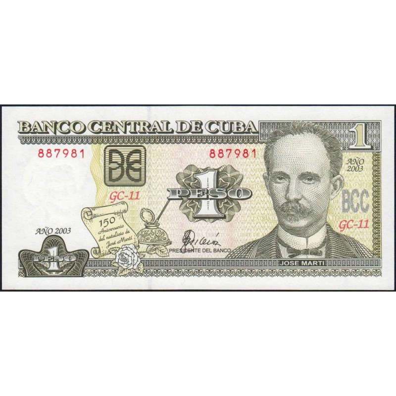 Cuba - Pick 125 - 1 peso - Série GC-11 - 2003 - Commémoratif - Etat : NEUF