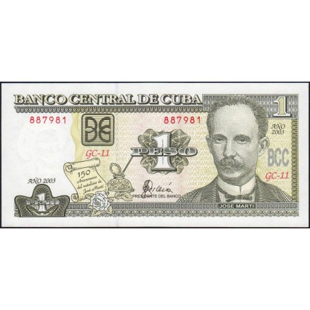 Cuba - Pick 125 - 1 peso - Série GC-11 - 2003 - Commémoratif - Etat : NEUF