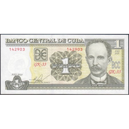 Cuba - Pick 128e - 1 peso - Série GK-33- 2010 - Etat : NEUF