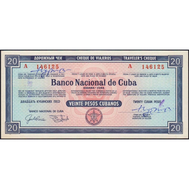 Cuba - Chèque de voyage - Banco Nacional de Cuba - 20 pesos - 1982 - Etat : SPL