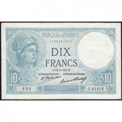 F 06-12a - 12/08/1927 - 10 francs - Minerve - Série G.41412 - Etat : TTB-