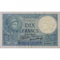 F 06-16 - 19/05/1932 - 10 francs - Minerve - Série K.64932 - Etat : SUP