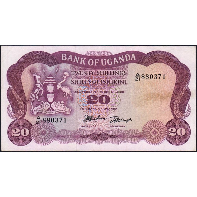 Ouganda - Pick 3a - 20 shillings - Série A/21 - 1966 - Etat : SUP