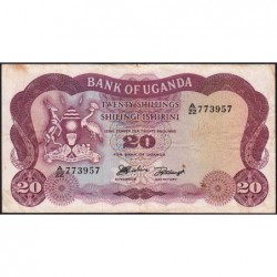 Ouganda - Pick 3a - 20 shillings - Série A/22 - 1966 - Etat : TB
