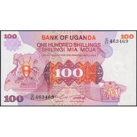 Ouganda - Pick 19b - 100 shillings - Série D/64 - 1982 - Etat : NEUF