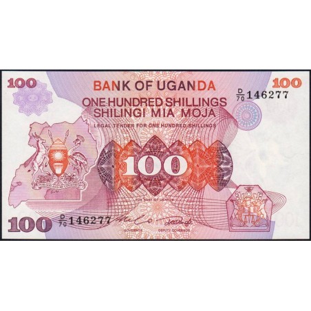 Ouganda - Pick 19b - 100 shillings - Série D/70 - 1982 - Etat : NEUF