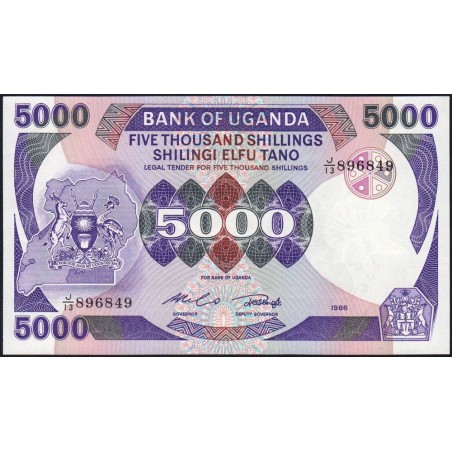 Ouganda - Pick 24b - 5'000 shillings - Série J/13 - 1986 - Etat : NEUF