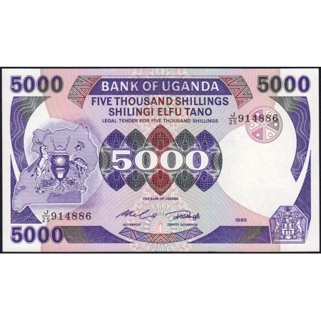 Ouganda - Pick 24b - 5'000 shillings - Série J/25 - 1986 - Etat : NEUF