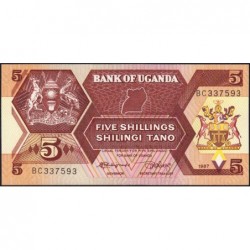 Ouganda - Pick 27 - 5 shillings - Série BC - 1987 - Etat : NEUF