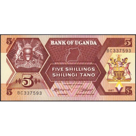 Ouganda - Pick 27 - 5 shillings - Série BC - 1987 - Etat : NEUF