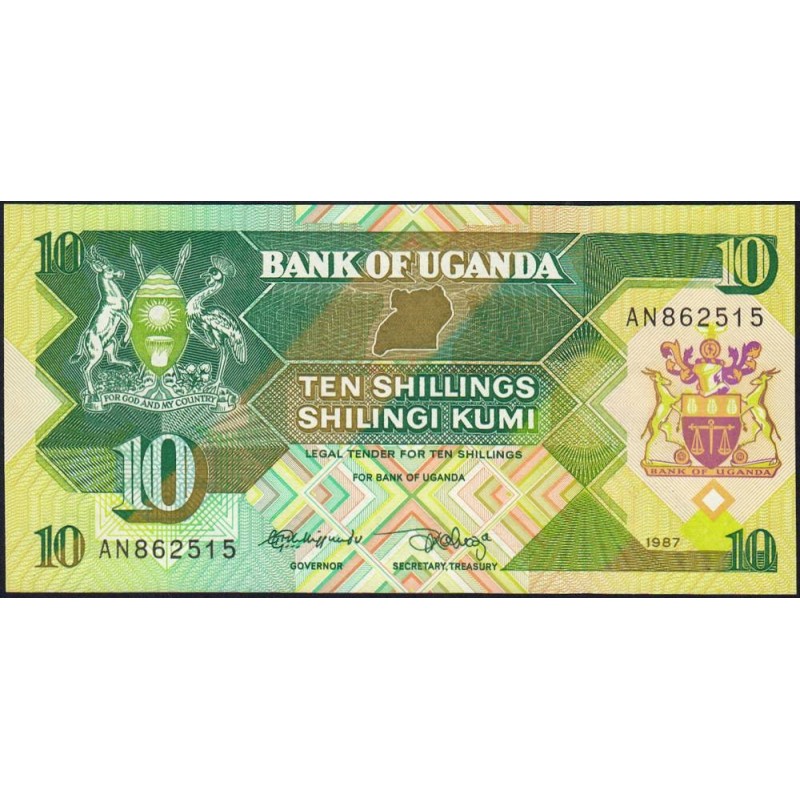 Ouganda - Pick 28 - 10 shillings - Série AN - 1987 - Etat : NEUF