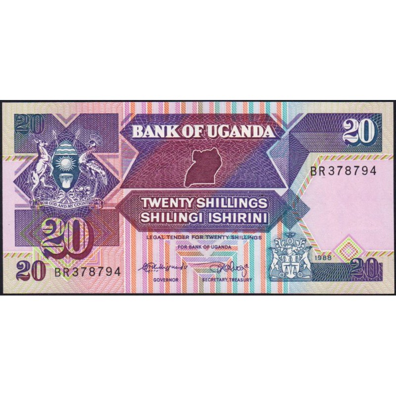Ouganda - Pick 29b - 20 shillings - Série BR - 1988 - Etat : NEUF
