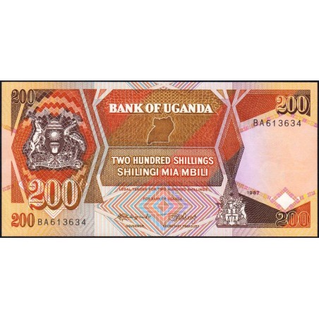 Ouganda - Pick 32a - 200 shillings - Série BA - 1987 - Etat : NEUF