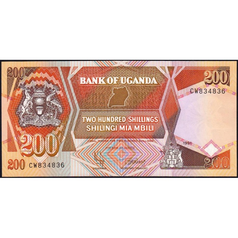 Ouganda - Pick 32b_1 - 200 shillings - Série CW - 1991 - Etat : NEUF