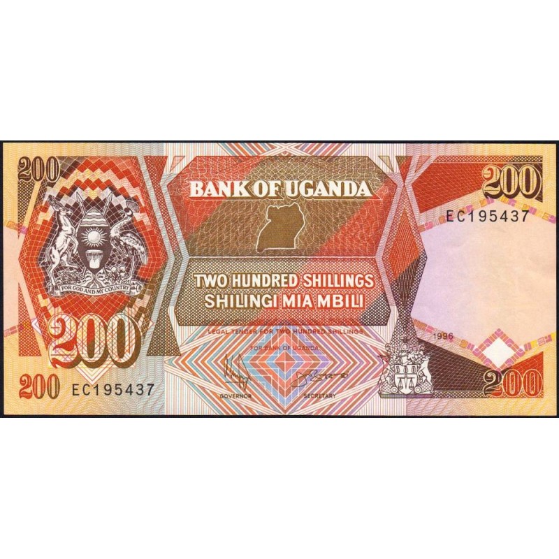 Ouganda - Pick 32b_3 - 200 shillings - Série EC - 1996 - Etat : TTB+
