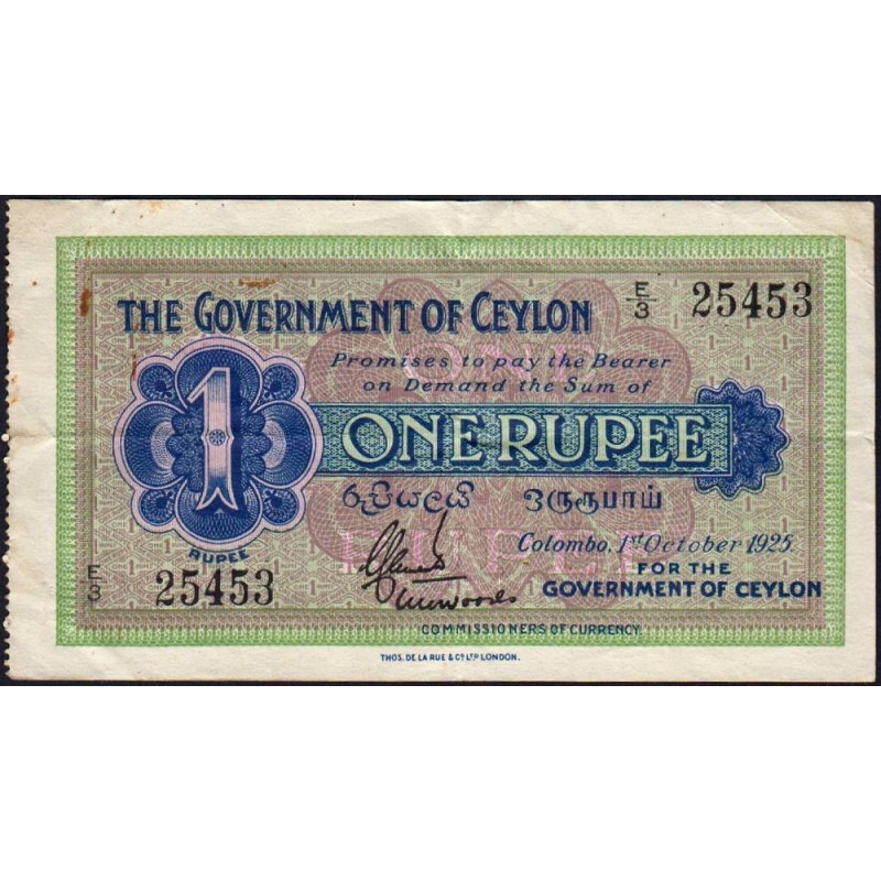 Ceylan - Pick 16b_1 - 1 rupee - Série E/3 - 01/10/1925 - Etat : TTB