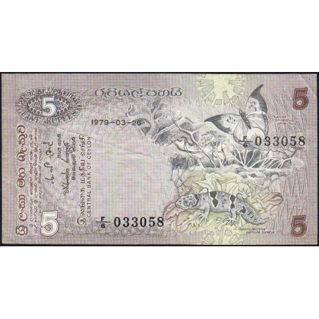 Sri-Lanka - Pick 84a - 5 rupees - Série F/6 - 26/03/1979 - Etat : TTB-