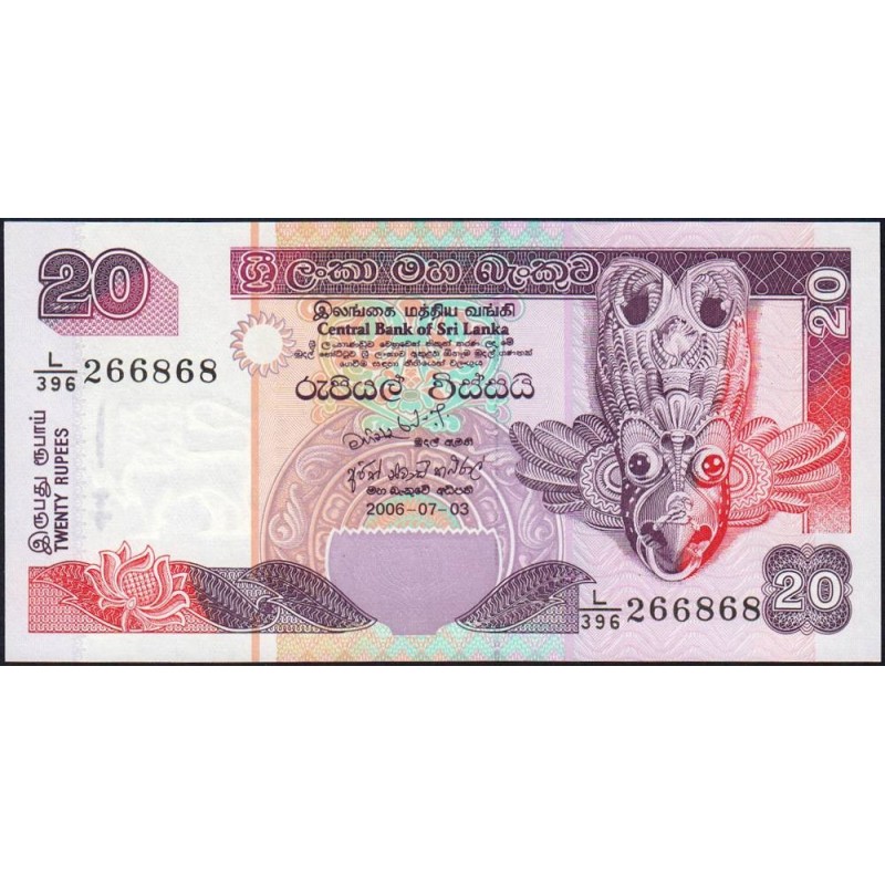 Sri-Lanka - Pick 109e - 20 rupees - Série L/396 - 03/07/2006 - Etat : NEUF