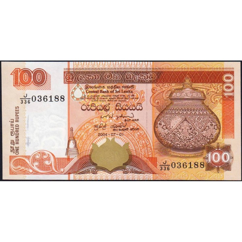 Sri-Lanka - Pick 111c - 100 rupees - Série J/336 - 01/07/2004 - Etat : NEUF