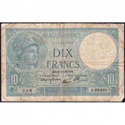 F 07-01 - 02/02/1939 - 10 francs - Minerve modifié - Série Z.68480 - Etat : B