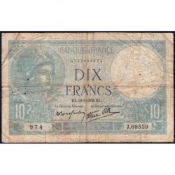 F 07-03 - 19/05/1939 - 10 francs - Minerve modifié - Série J.69539 - Etat : B