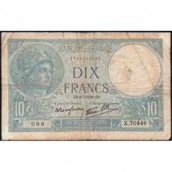 F 07-04 - 06/07/1939 - 10 francs - Minerve modifié - Série X.70446 - Etat : B