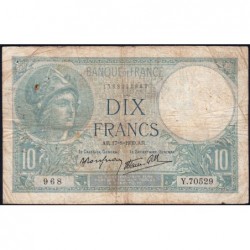 F 07-05 - 17/08/1939 - 10 francs - Minerve modifié - Série Y.70529 - Etat : TB-