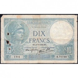 F 07-05 - 17/08/1939 - 10 francs - Minerve modifié - Série R.70798 - Etat : B