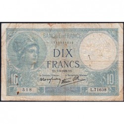 F 07-06 - 07/09/1939 - 10 francs - Minerve modifié - Série L.71638 - Etat : B
