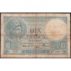 F 07-08 - 21/09/1939 - 10 francs - Minerve modifié - Série M.72430 - Etat : B-