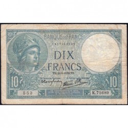 F 07-08 - 21/09/1939 - 10 francs - Minerve modifié - Série K.72689 - Etat : B