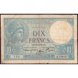 F 07-09 - 28/09/1939 - 10 francs - Minerve modifié - Série Q.72912 - Etat : B