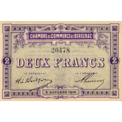 Bergerac - Pirot 24-6 variété - 2 francs - 05/10/1914 - Etat : SPL