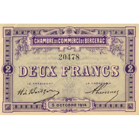 Bergerac - Pirot 24-6 variété - 2 francs - 05/10/1914 - Etat : SPL